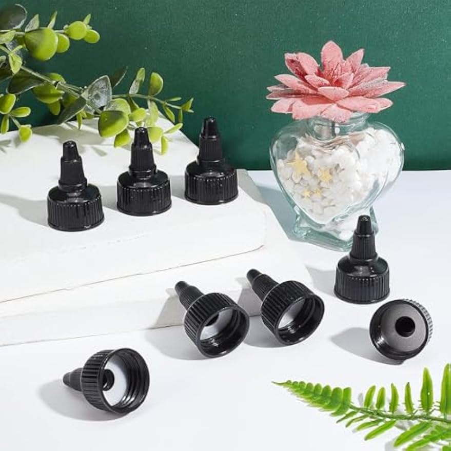 OLYCRAFT 50Pcs 24/410 Plastic Squeeze Bottle Cap Replacement Black Plastic Bottle Squeeze Heads Dispensing Caps for Condiment Bottle Dispensing Bottle Salad Bottle Essential Oil - Inner Diameter: 24mm