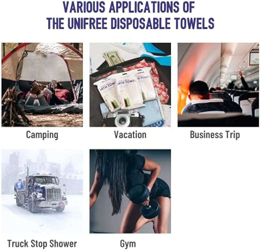 Unifree Disposable Bath Towels 丨Camping Towel I Gym Towel I Barber Towel 20 Count, Individually Packed, Large Size 27.5 by 55 inches (27.5“x55”)