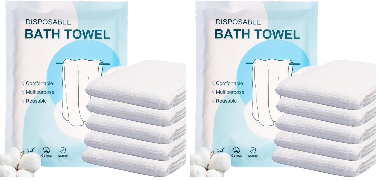 Disposable Bath Towels 5 PCS Large Portable Bath Towels for Travel,55 x 27.5 inch Soft Big Body Towel,Washcloth for Hiking Camping Hotel Bathroom, Individually Packed