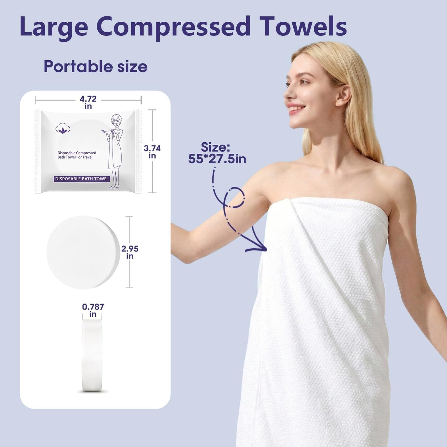10 Pack Compressed Bath Towel Tablets Portable Disposable Travel Towels for Body Extra Large 55"x27.5",Disposable Compression Washcloths Body Towels for Travel,Camping Shower Towel Hair Gym Pet Towels