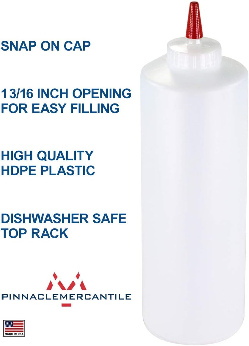 Pinnacle Mercantile Squeeze Bottles For Sauces 32 Oz Clear Wide Mouth Pack Of 6 Refillable Ketchup Bottle And Olive Oil Dispenser Bottle Set BPA Free Easy Label Ready