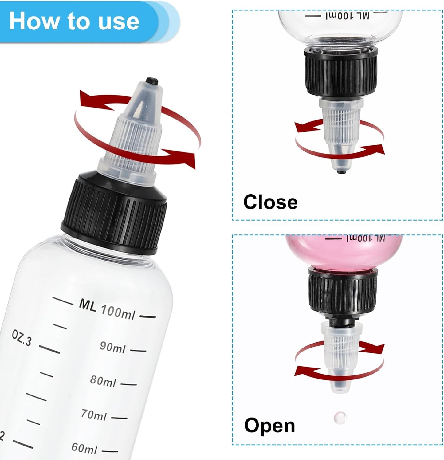 PATIKIL 1oz(30ml) Plastic Dispensing Bottle, 5Pcs Squeeze Graduated Empty Bottles with Black Twist Cap for Liquids, Inks, Oils, Sauces, Arts and Crafts, Transparent