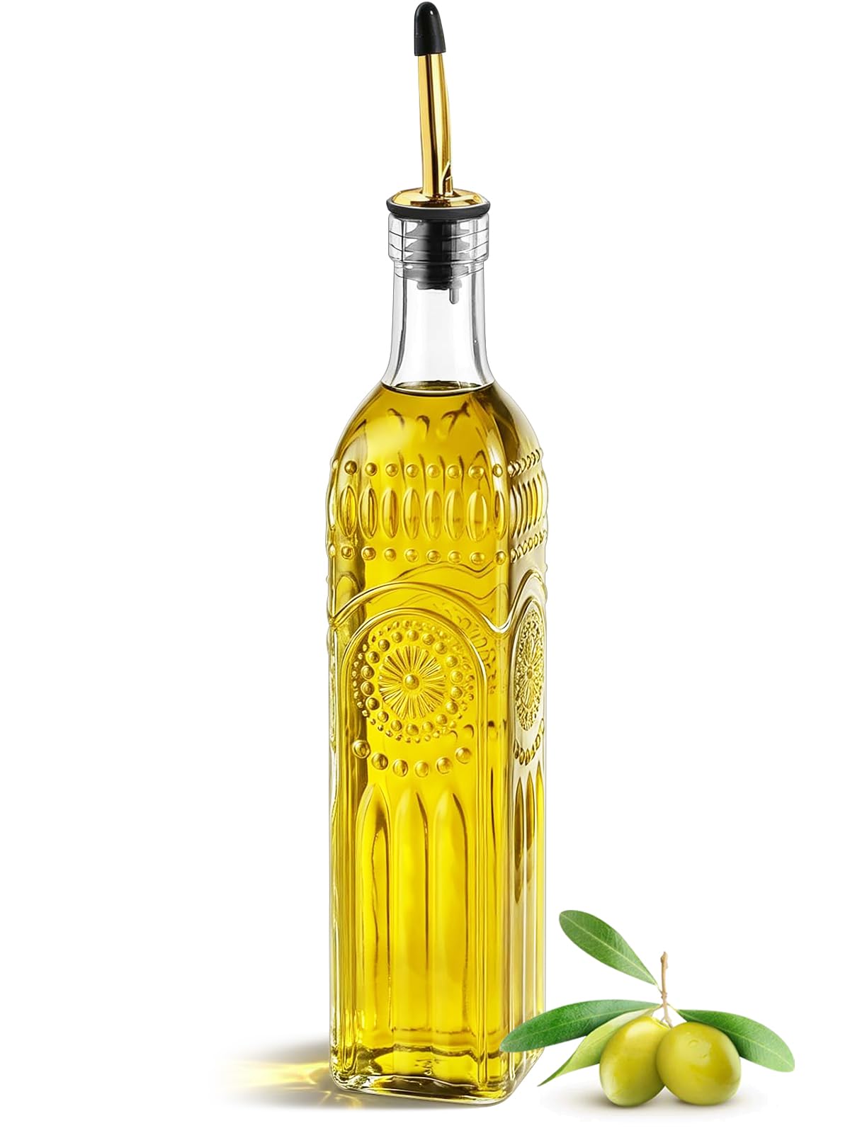 2 Pcs Olive Oil Dispenser Bottle for Kitchen,17oz Clear Glass Cooking Oil and Vinegar Dispenser Set, Coffee Syrup Dispenser with 2 Pourers and 1 Funnel (Two squares)