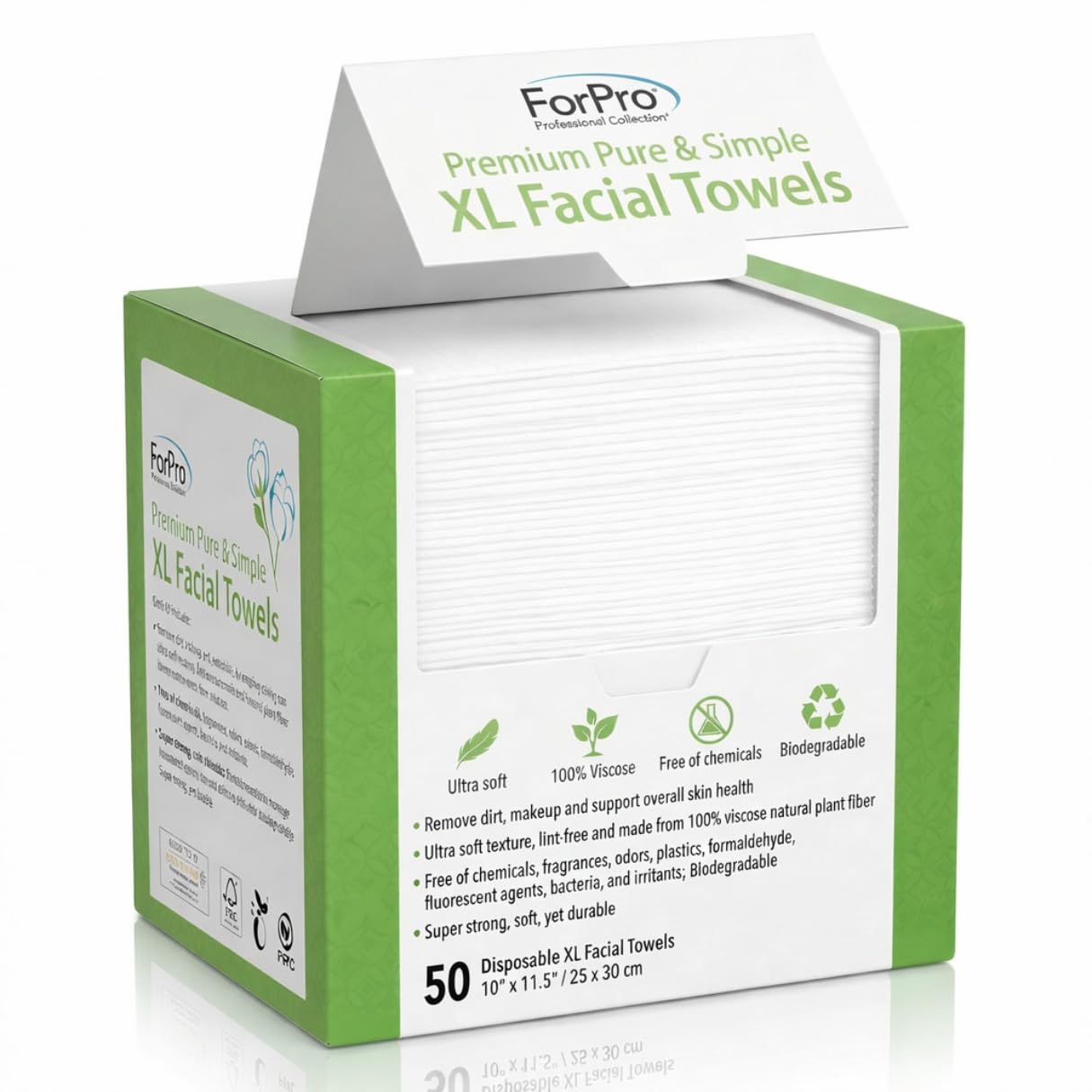 ForPro Travel Size Disposable Face Towels, 8"x8" Compact Dry Wipes Bulk Pack, Ultra Soft Lint-Free Viscose Makeup Remover Pads for Sensitive Skin, Biodegradable, Vegan, 600-Count