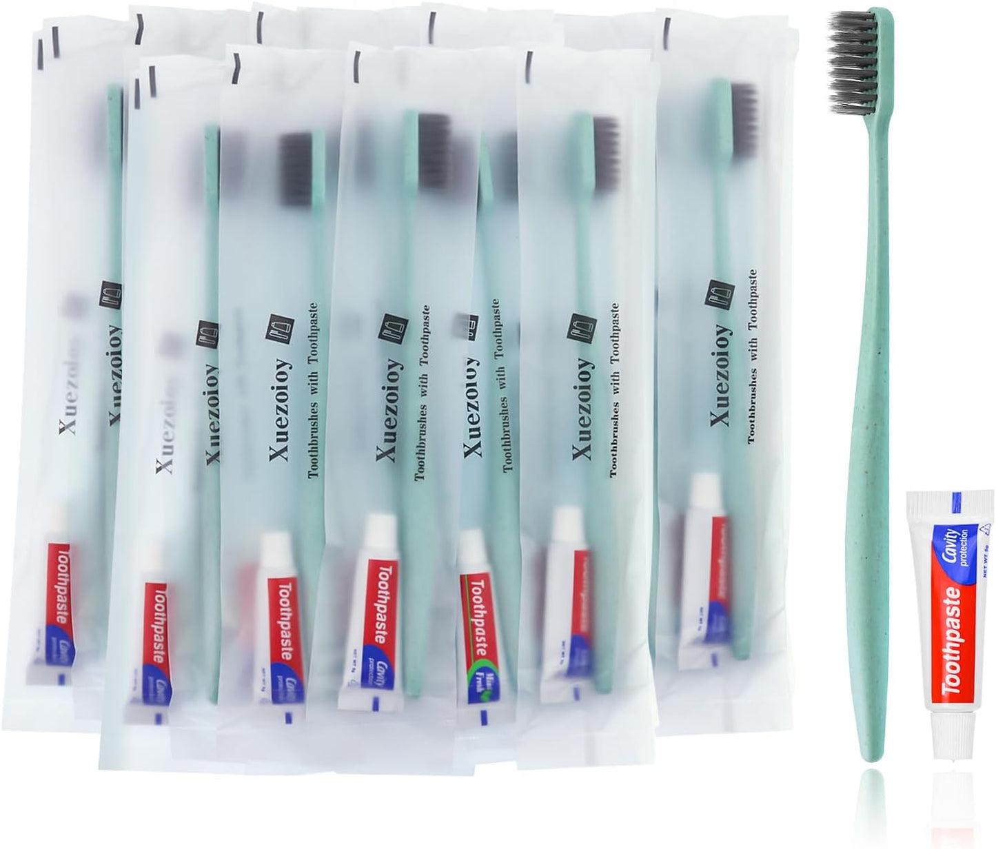 Disposable Toothbrushes with Toothpaste,60 Pack Green | Individually Wrapped Disposable Travel Toothbrushes Kit in Bulk for Homeless,Nursing Home,Hotel,Charity