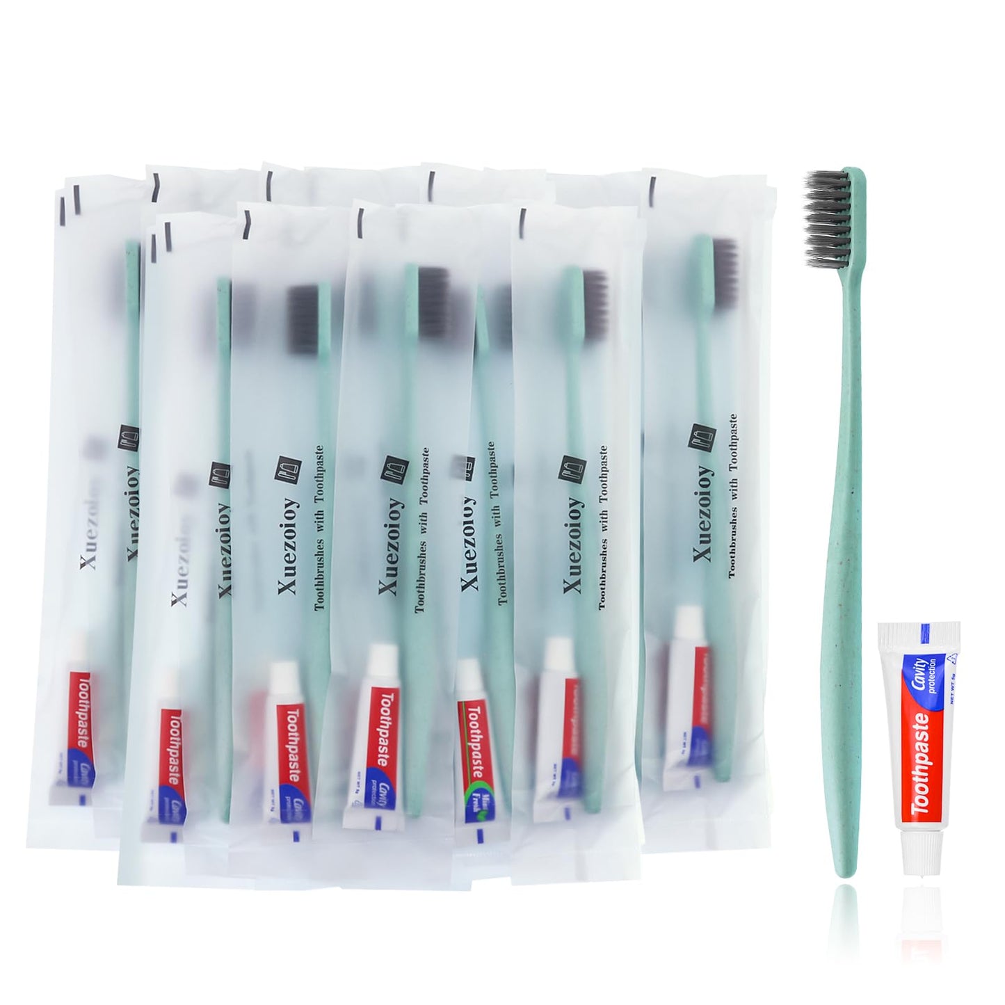Disposable Toothbrushes with Toothpaste,60 Pack Green | Individually Wrapped Disposable Travel Toothbrushes Kit in Bulk for Homeless,Nursing Home,Hotel,Charity