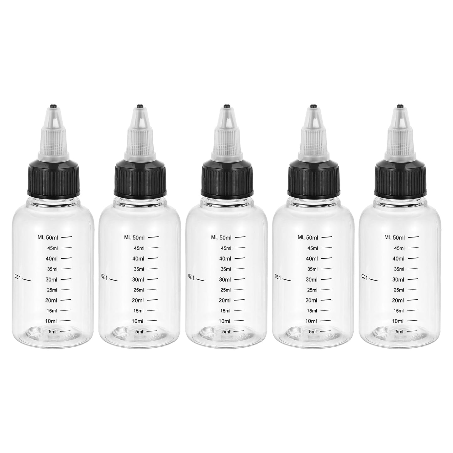PATIKIL 1oz(30ml) Plastic Dispensing Bottle, 5Pcs Squeeze Graduated Empty Bottles with Black Twist Cap for Liquids, Inks, Oils, Sauces, Arts and Crafts, Transparent