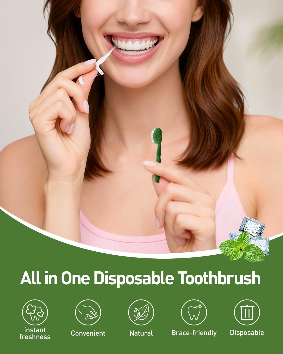 60Ct Disposable Mini Travel Toothbrush Bulk with Toothpaste | 5in1 Portable Toothbrushes Set Floss Pick Tongue Scraper Cruise and Travel Essentials