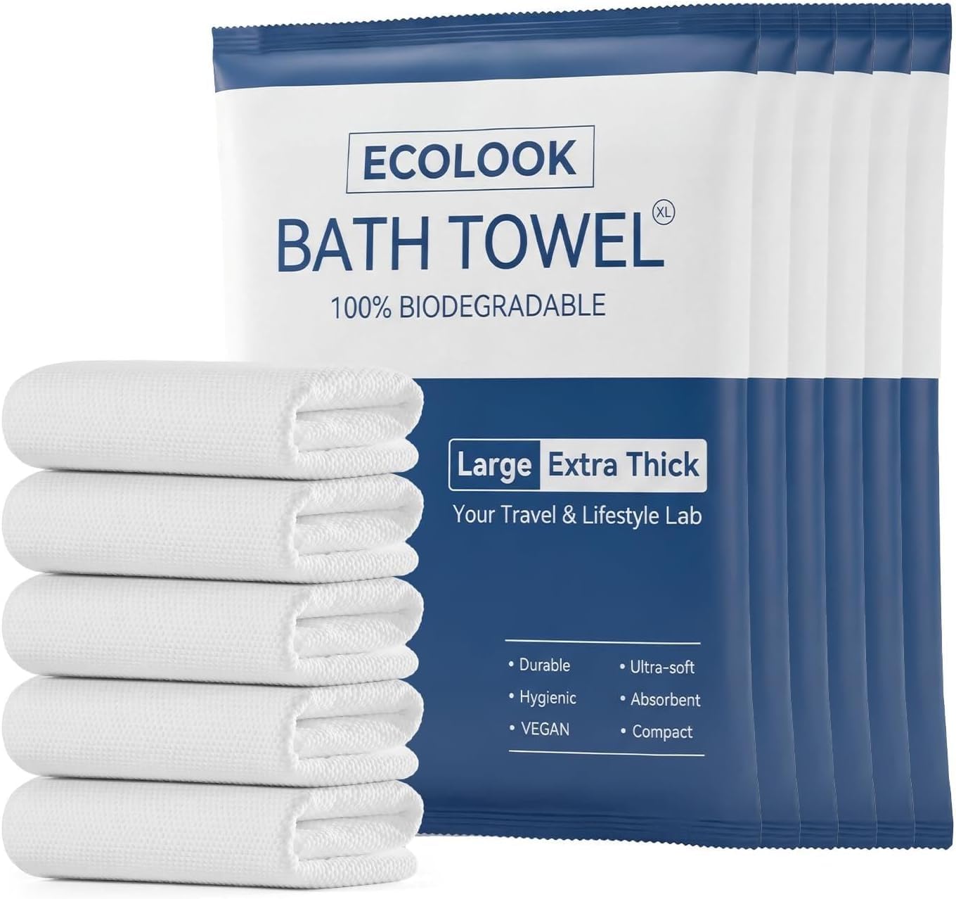 ecolook Disposable Bath Towels for Travel, 10-Pack Extra Large 31"x63" | 100GSM Plant Fiber, Dual Texture Soft & Quick-Drying Disposable Towels for Hotel Camping Beach Swimming Gym Sauna Spa