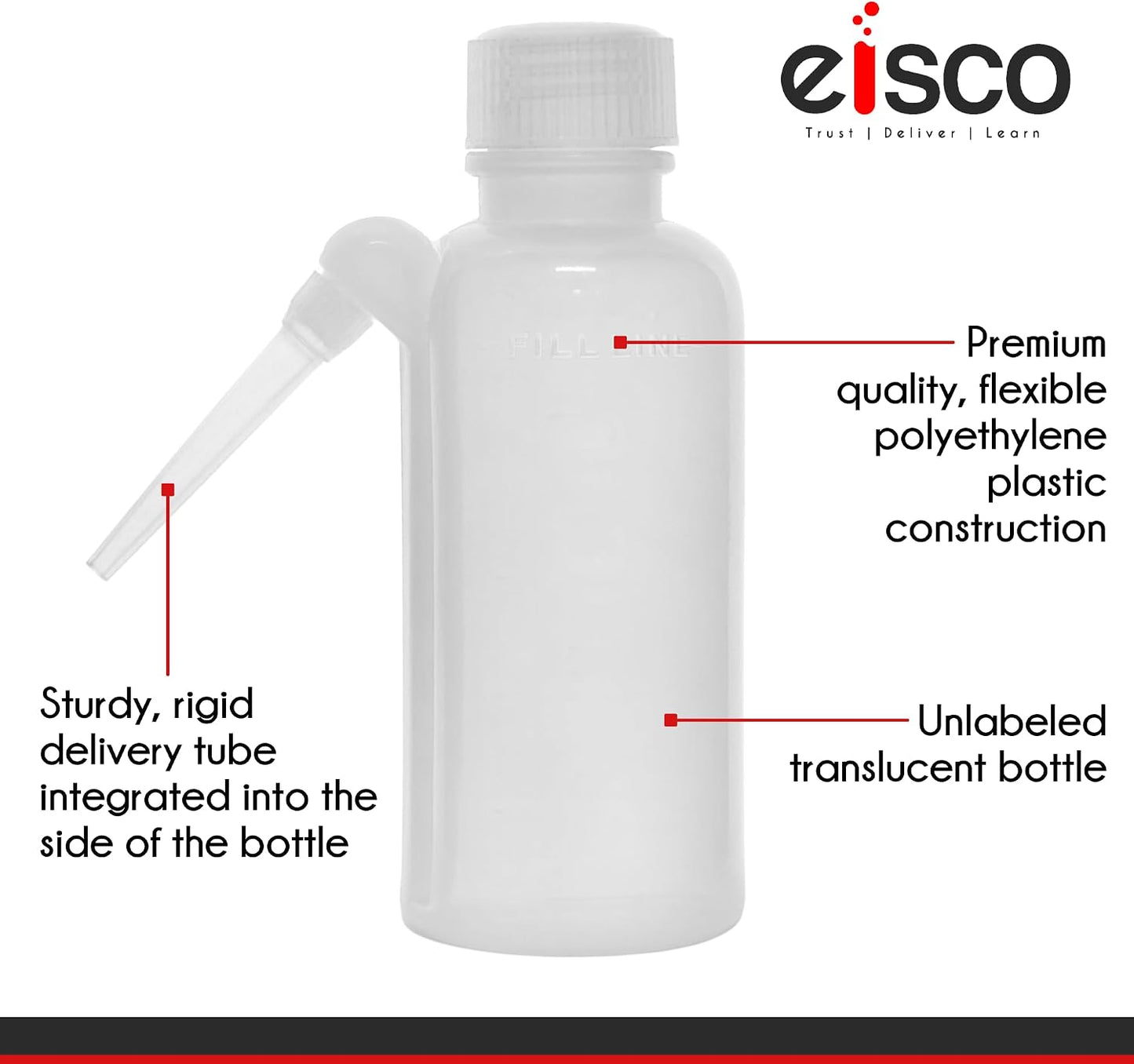 EISCO Wash Bottle, 250ml - Polyethylene - Translucent, Unbreakable - Screw Cap with Down Spout for Dispensing Liquid Labs