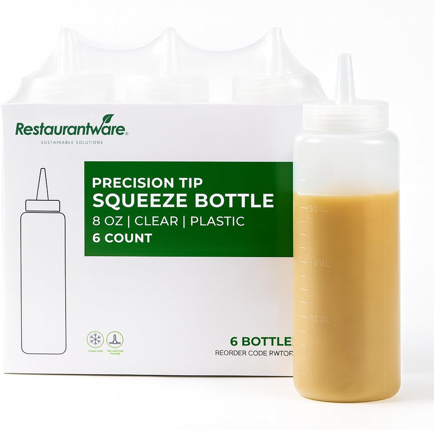 Restaurantware-8 Ounce Condiment Squeeze Bottle, 1 With Lid Plastic Squeeze Bottle - Precison Dispensing Tip, Flexible, Clear Plastic Squeeze Bottle For Sauces, For Sauces, Spreads, Or Condiments,