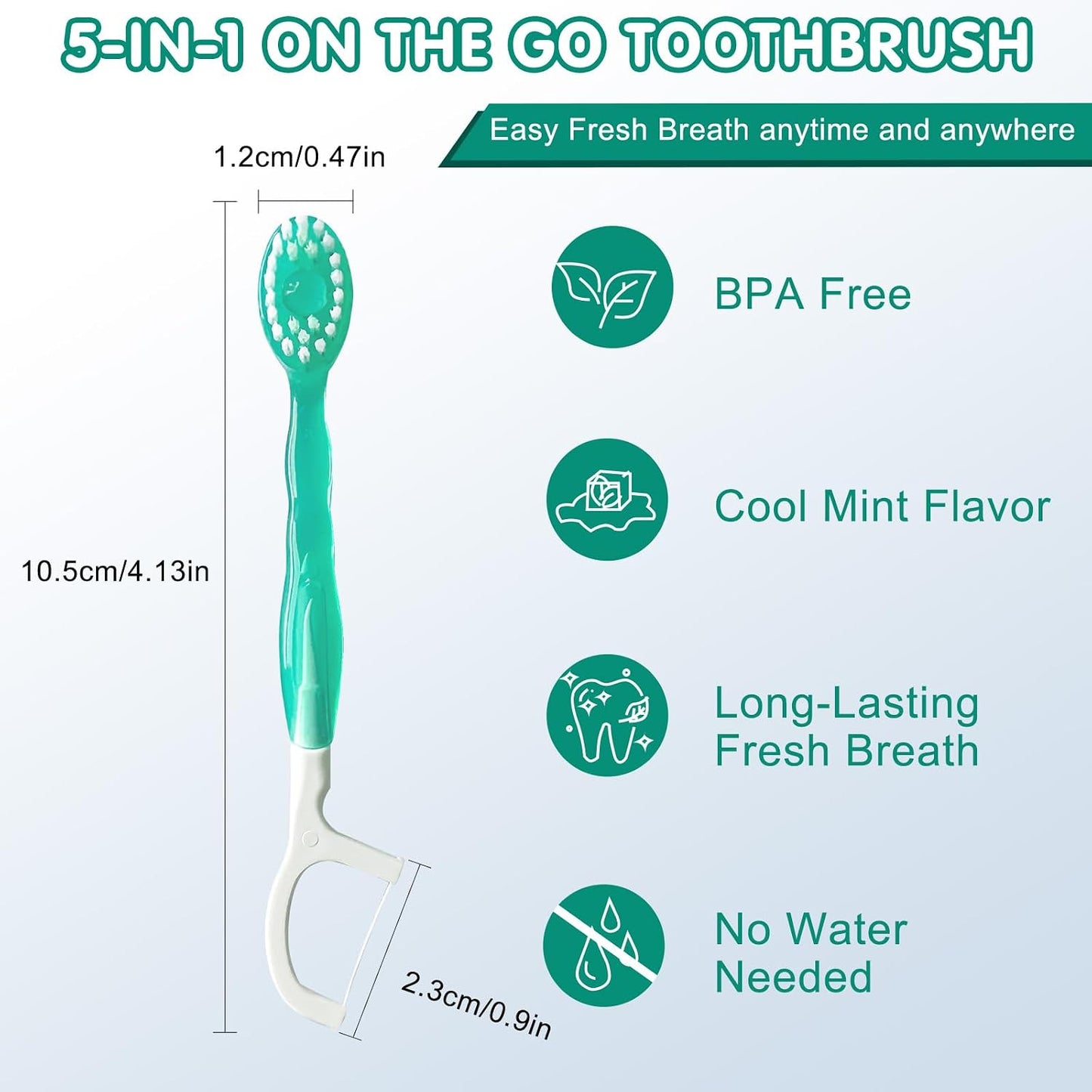Mini Dispoasble Toothbrush with Toothpaste&Toothpick-24 Packs | Prepasted Travel Toothbrush - Fluoride Free, No Rinsing,5-in-1 with Floss Pick Tongue Cleaner for Braces Travel Camping