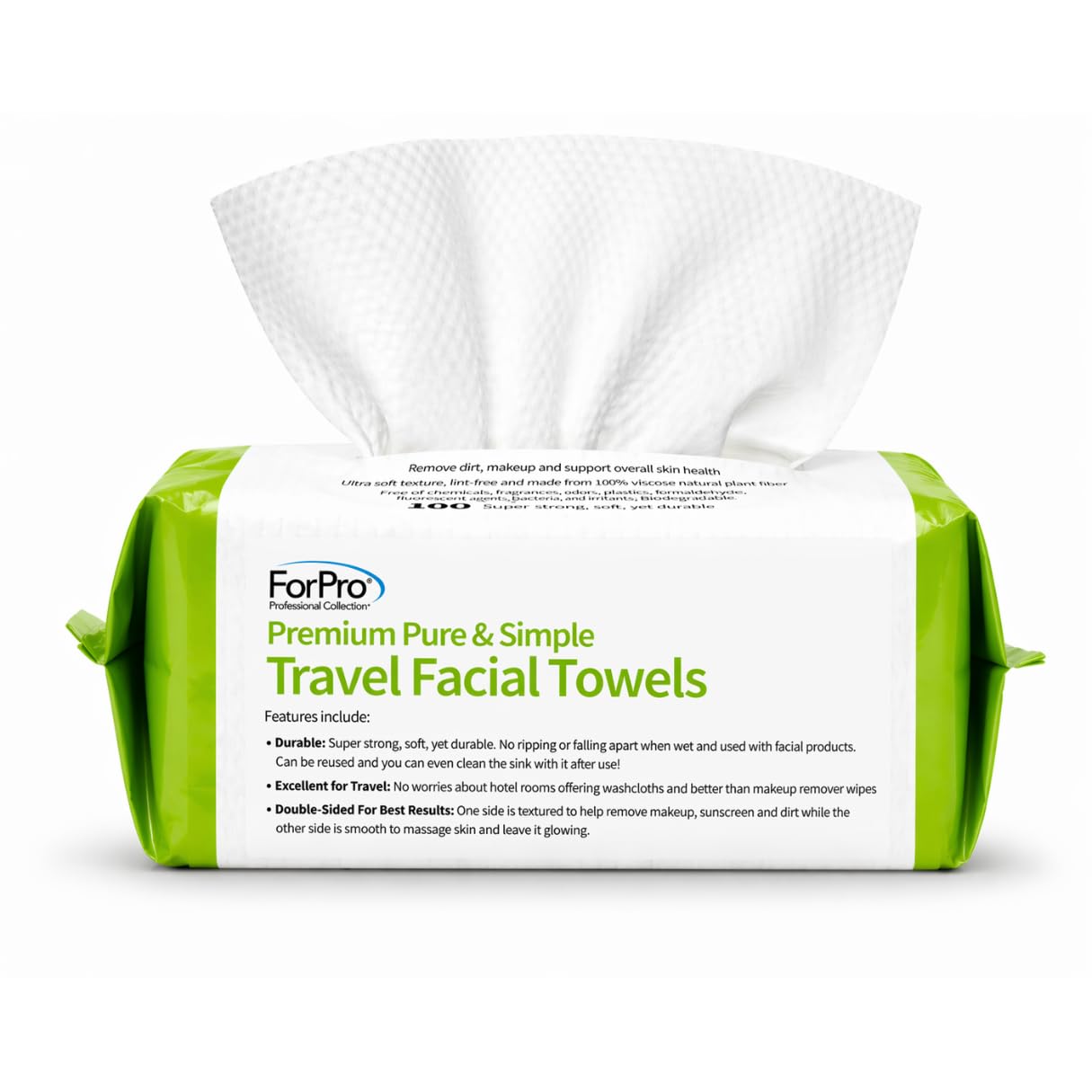 ForPro Travel Size Disposable Face Towels, 8"x8" Compact Dry Wipes Bulk Pack, Ultra Soft Lint-Free Viscose Makeup Remover Pads for Sensitive Skin, Biodegradable, Vegan, 600-Count