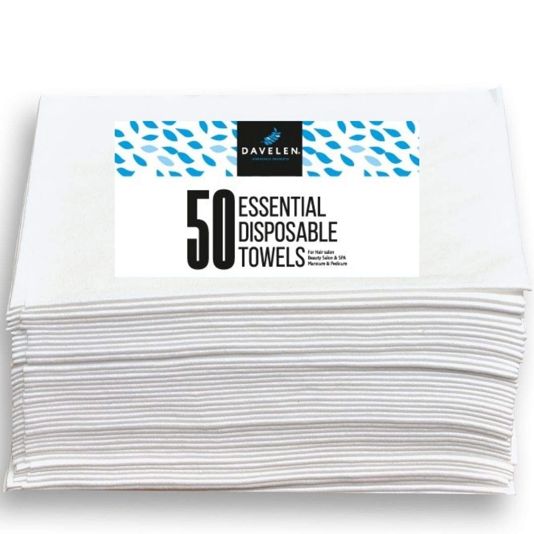 DAVELEN Essential Disposable Hair Towel for Women, 100 Pack 32 inch X 16 inch, Super Absorbent Quick Dry Hair for Drying Curly, Long & Thick Hair (White) (100)