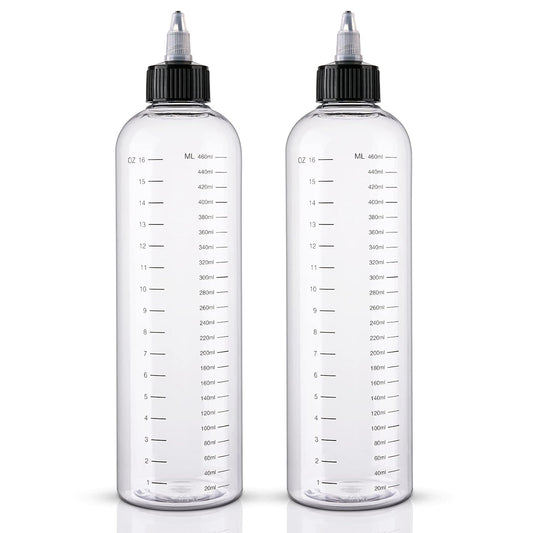 Cosywell Hair Oil Applicator 16.9oz Measured Squeeze Bottles 2 Pack | Graduated Scale, Hair Dye Applicator Bottle, Twist-On Top Tip Cap, Empty Plastic Hair Color Oil Bottle