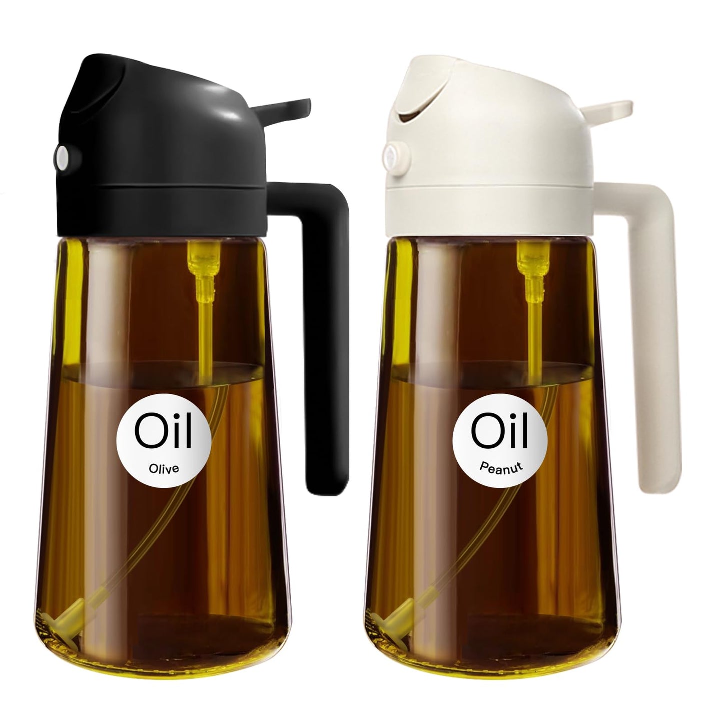 YARRAMATE 16oz/470ml Light Blocking Oil Sprayer for Cooking (Black) | Food-Grade 2 in 1 Olive Oil Dispenser Bottle for Kitchen, Premium Dark Amber Glass Oil Bottle for Air Fryer, BBQ