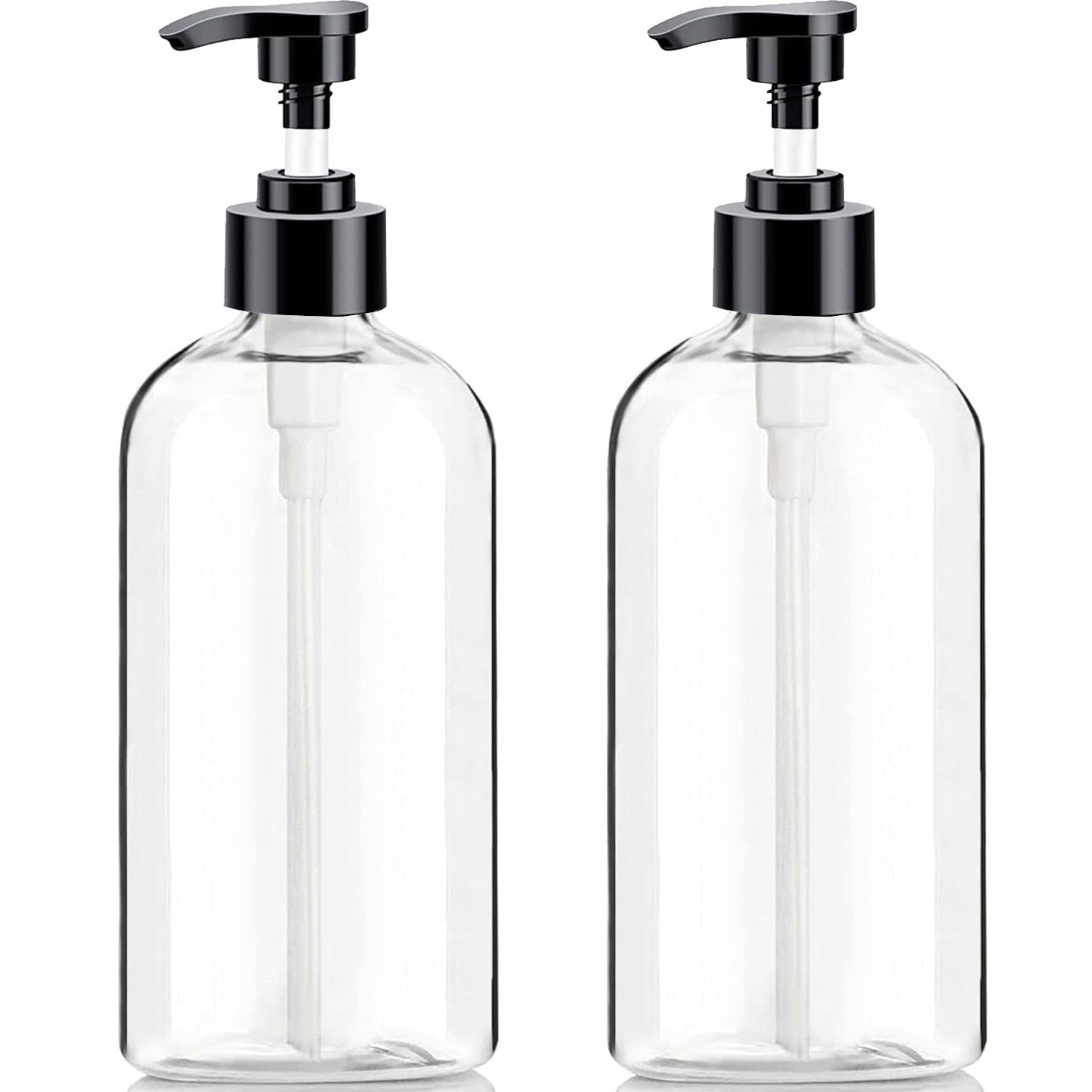 Empty Plastic Pump Bottles Dispenser 4 Pack 16oz/500ml Portable Clear BPA-Free Cylinder Shampoo Lotion Hand Pump Bottle Durable Refillable Containers