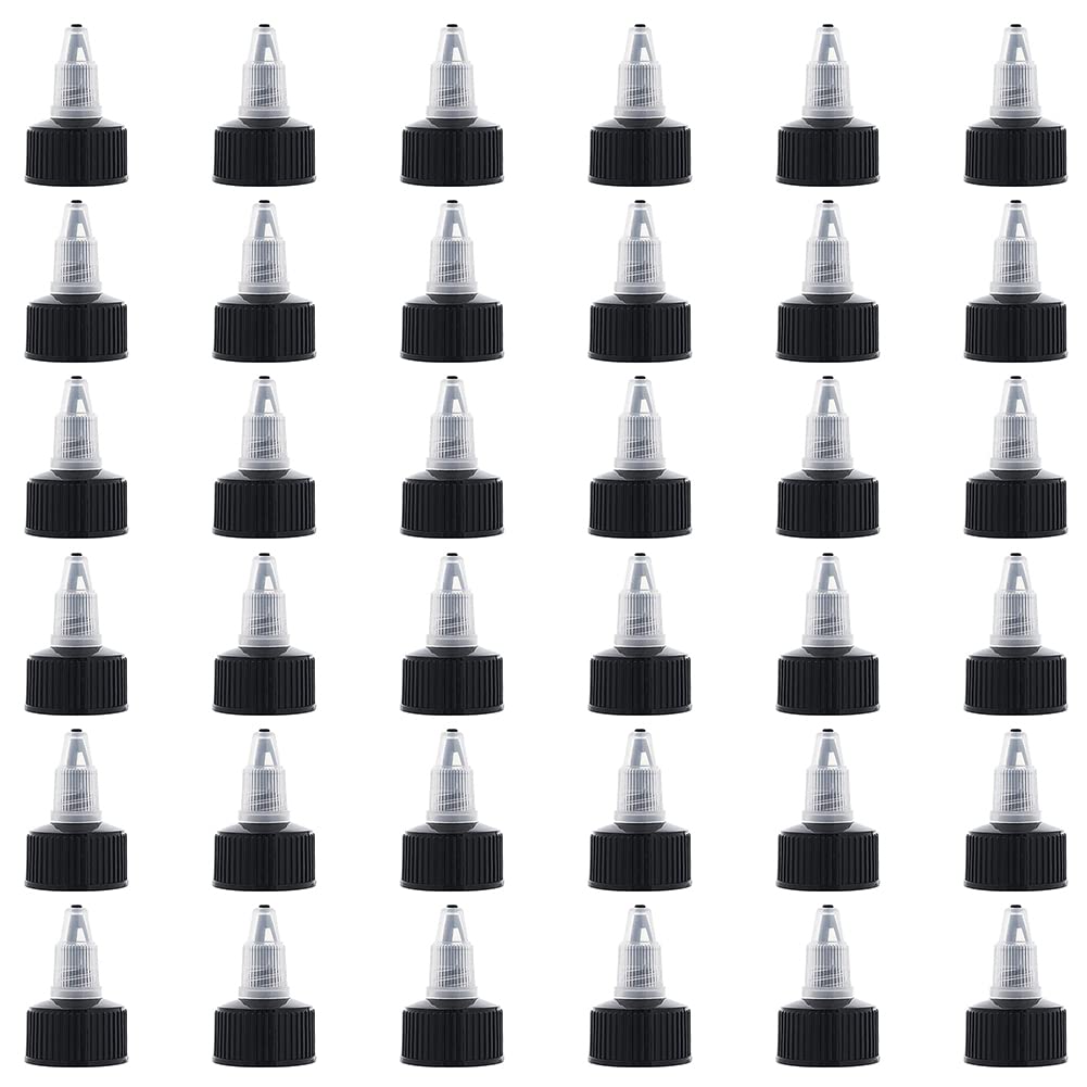 OLYCRAFT 36pcs Squeeze Bottle Cap 24/410 Natural Twist Top Caps Black Replacement Caps Twist Top Cap Bottle Dispensing Lid Bottles Lid Replacement Caps for Squeeze Glue Bottles Dispensing Lids