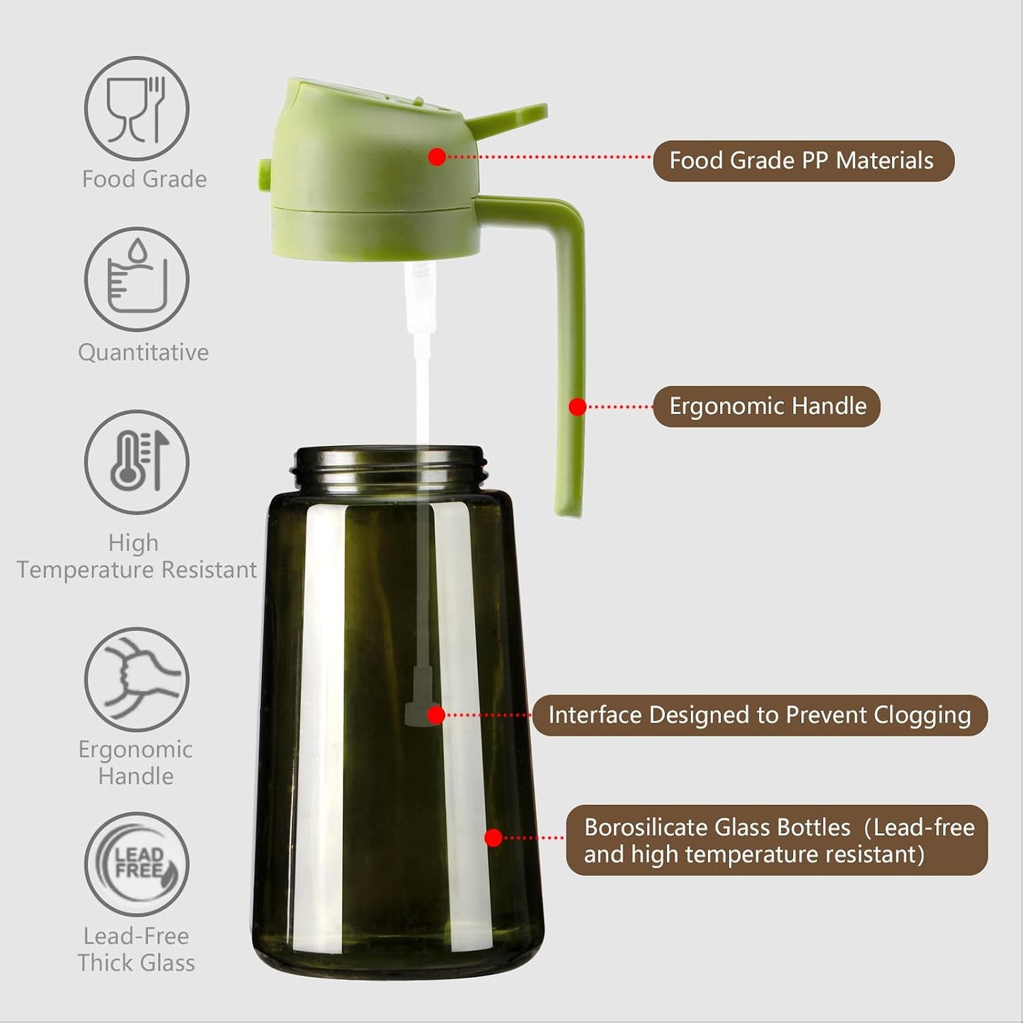SWEET VIEW 2Pcs Olive Oil Spray Bottle 16oz/470ml | Glass Light-Proof Oil Pourer/Dispenser for Kitchen Air Fryer, Cooking, Salad, and BBQ, with Stickers