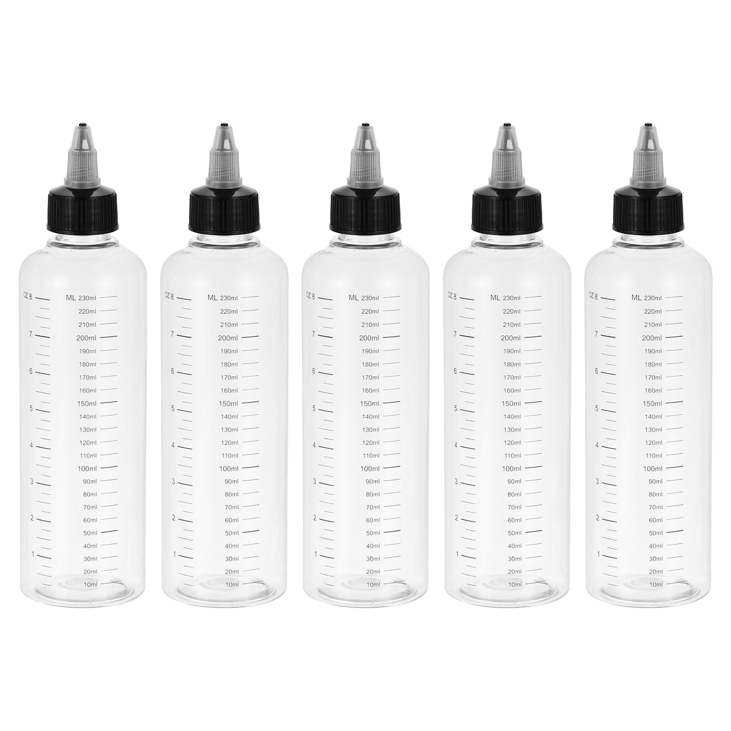 PATIKIL 1oz(30ml) Plastic Dispensing Bottle, 5Pcs Squeeze Graduated Empty Bottles with Black Twist Cap for Liquids, Inks, Oils, Sauces, Arts and Crafts, Transparent