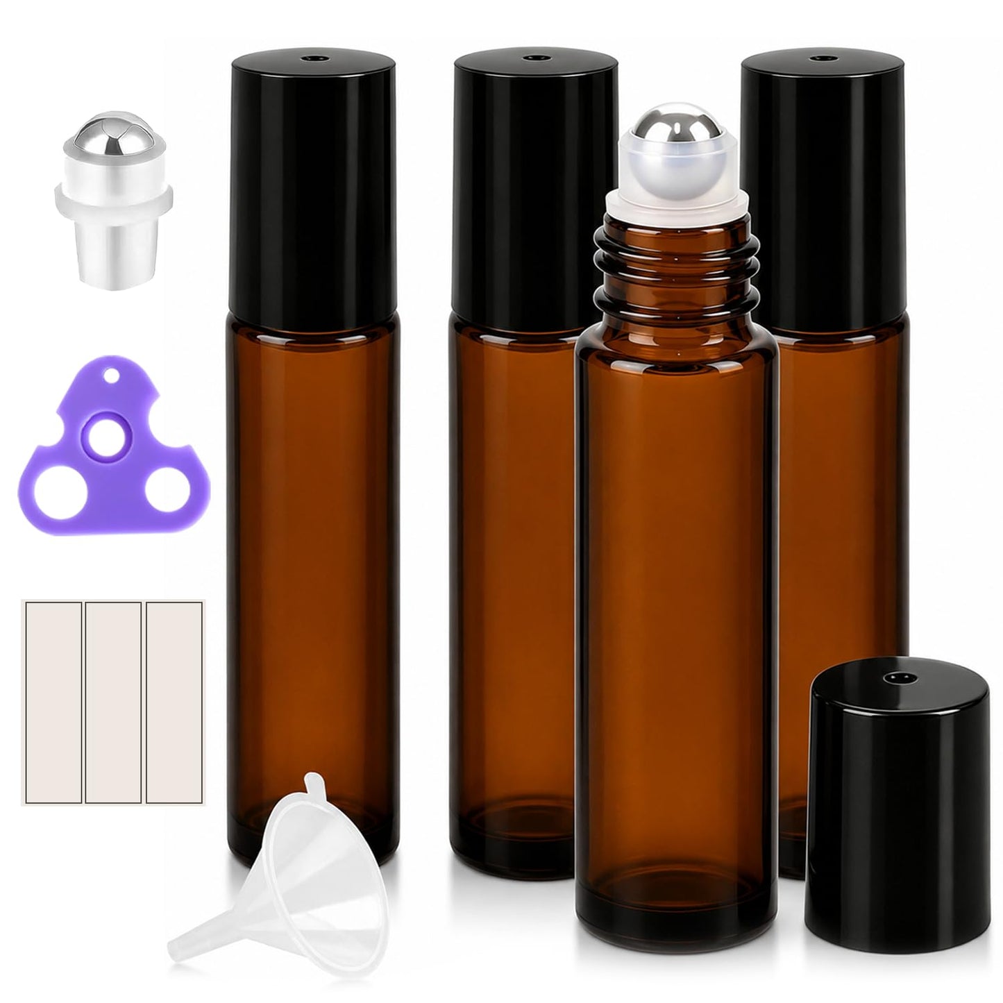 PrettyCare Set of 60, 10 ml Essential Oil Roller Bottles with Stainless Steel Roller Ball - Bulk Refillable Leak-proof Empty Clear Glass Roll on Bottles with Silver Metal Caps for Travel, Perfume