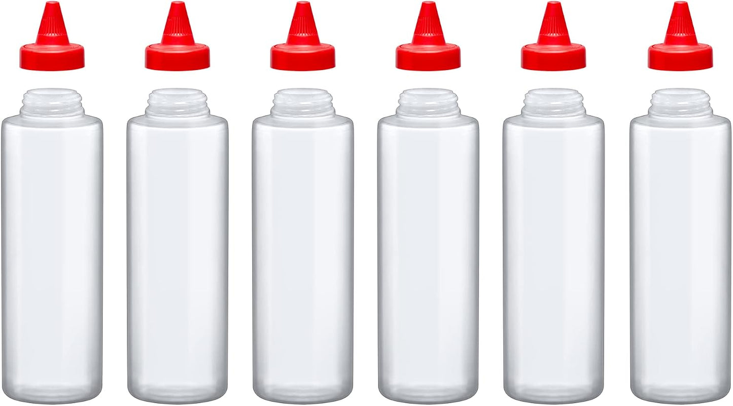 Amazing Abby 16-Ounce Plastic Squeeze Bottles (Set of 6), Reusable Condiment Bottles, BFA-Free, Dishwasher-Safe, Perfect for Ketchup, Mustard, Mayonnaise, Sauces, Condiments, Dressings, and More