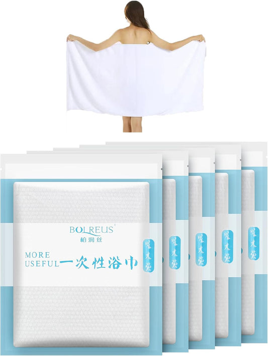 Large Compressed Bath Towels for Travel, Individually Wrapped Disposable Body Towels, Extra Thick Cotton Blend Portable Towel Tablets for Hotel, Camping, Gym, Sauna, Hiking– Reusable,No Lint