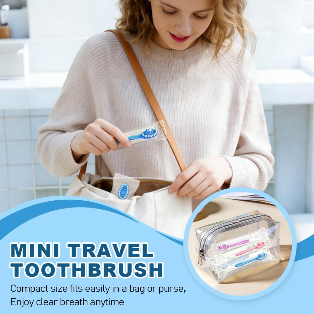 10 Pack 5-in-1 Disposable Toothbrushes with Toothpaste, Mint Flavor | Built-in Floss, Toothpick & Tongue Scraper, Individually Wrapped Mini Toothbrush Set for Travel, Camping & Daily Work Use