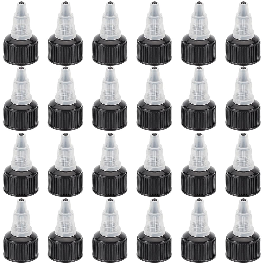 OLYCRAFT 50Pcs 24/410 Plastic Squeeze Bottle Cap Replacement Black Plastic Bottle Squeeze Heads Dispensing Caps for Condiment Bottle Dispensing Bottle Salad Bottle Essential Oil - Inner Diameter: 24mm