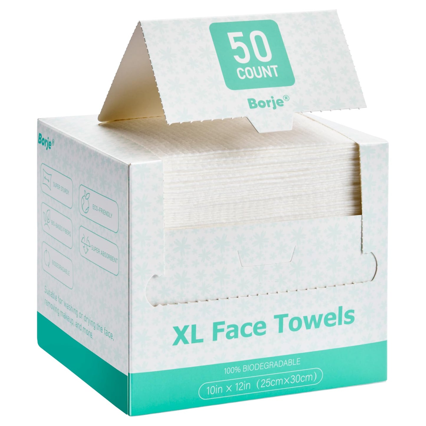 Borje Face Towels XXL, Disposable Face Towel 10" x 12", 100 Count (2 Packs of 50), 100% USDA Biobased Facial Towelettes, Ultra Soft & Hygienic Makeup Remover Dry Wipes for Women Cleansing