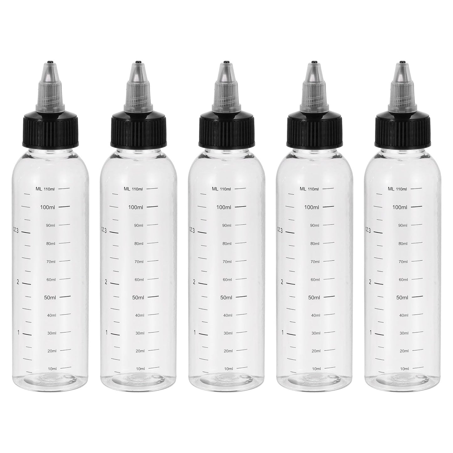 PATIKIL 1oz(30ml) Plastic Dispensing Bottle, 5Pcs Squeeze Graduated Empty Bottles with Black Twist Cap for Liquids, Inks, Oils, Sauces, Arts and Crafts, Transparent
