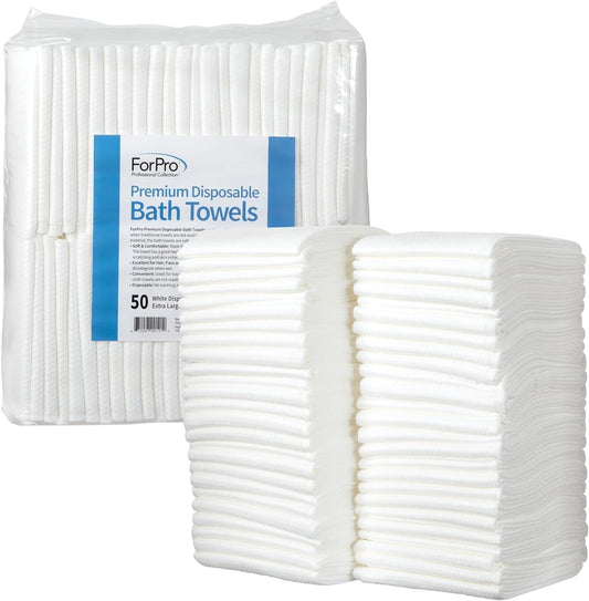 ForPro Professional Collection Premium Disposable Bath Towels, Salon & Spa Towels for Hair, Face, Body, Extra Large (15" x 31.5"), White, 50-Count