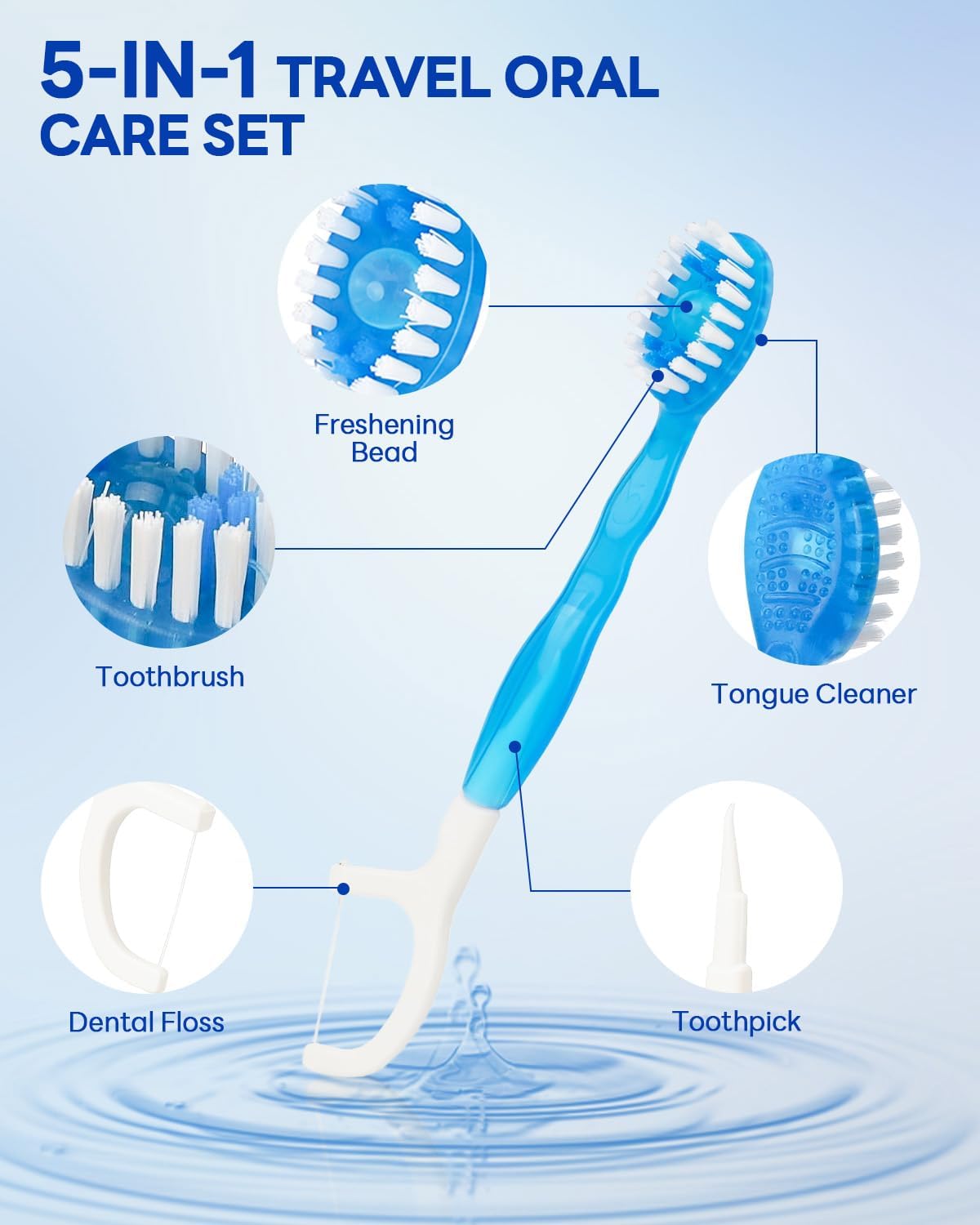 48 Pack Mini Disposable Toothbrushes, 5-in-1 Prepasted Travel Toothbrush with Toothpaste Beads, Floss, Tongue Scraper & Pick, 4 Flavors for Portable Oral Care during Travel, Camping, Office & Home