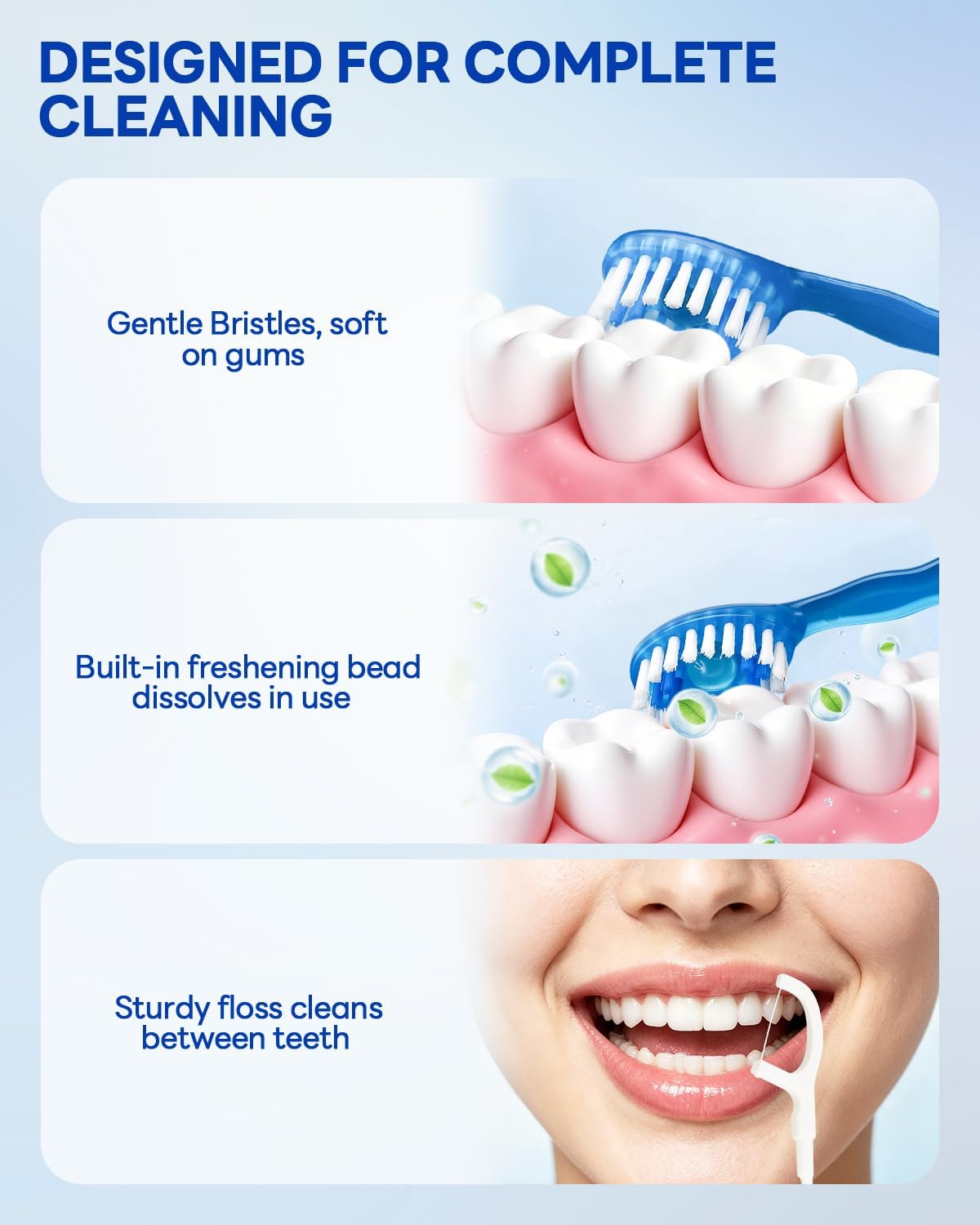 48 Pack Mini Disposable Toothbrushes, 5-in-1 Prepasted Travel Toothbrush with Toothpaste Beads, Floss, Tongue Scraper & Pick, 4 Flavors for Portable Oral Care during Travel, Camping, Office & Home