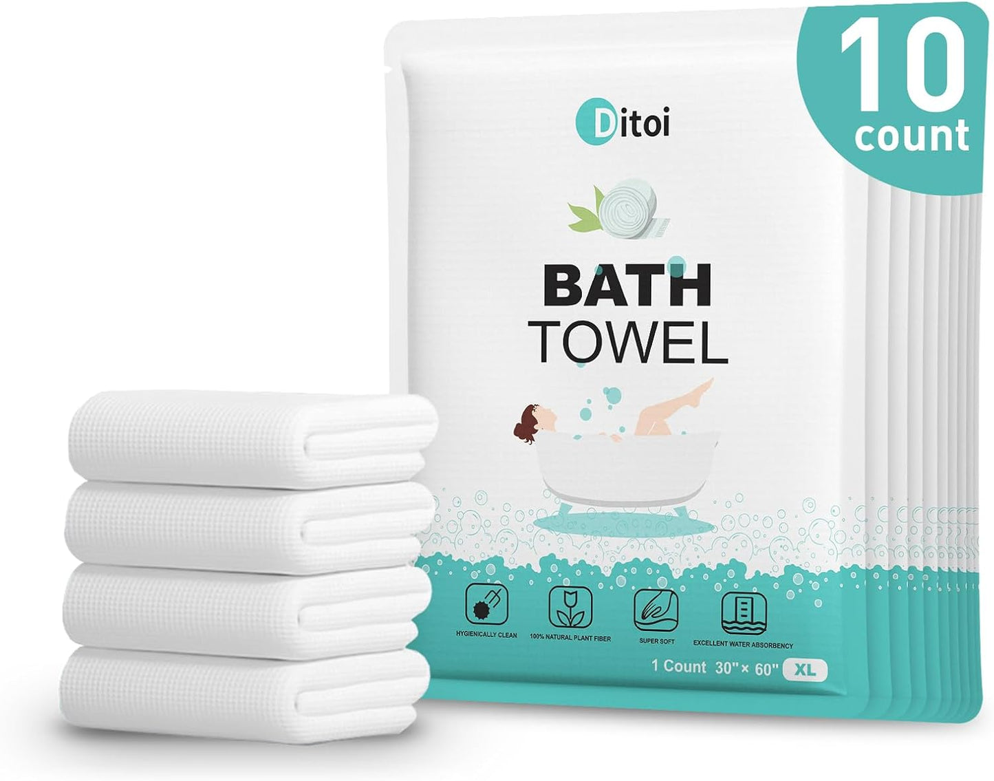 Ditoi Disposable Bath Towels XXL,Thick Beach Towels for Travel 30"X60" | Extra Large Camping Towels for Hotel,Quick Dry Absorbent Shower Tissue for Body Gym Beach Swimming Spa (10 Count) Travel Pack