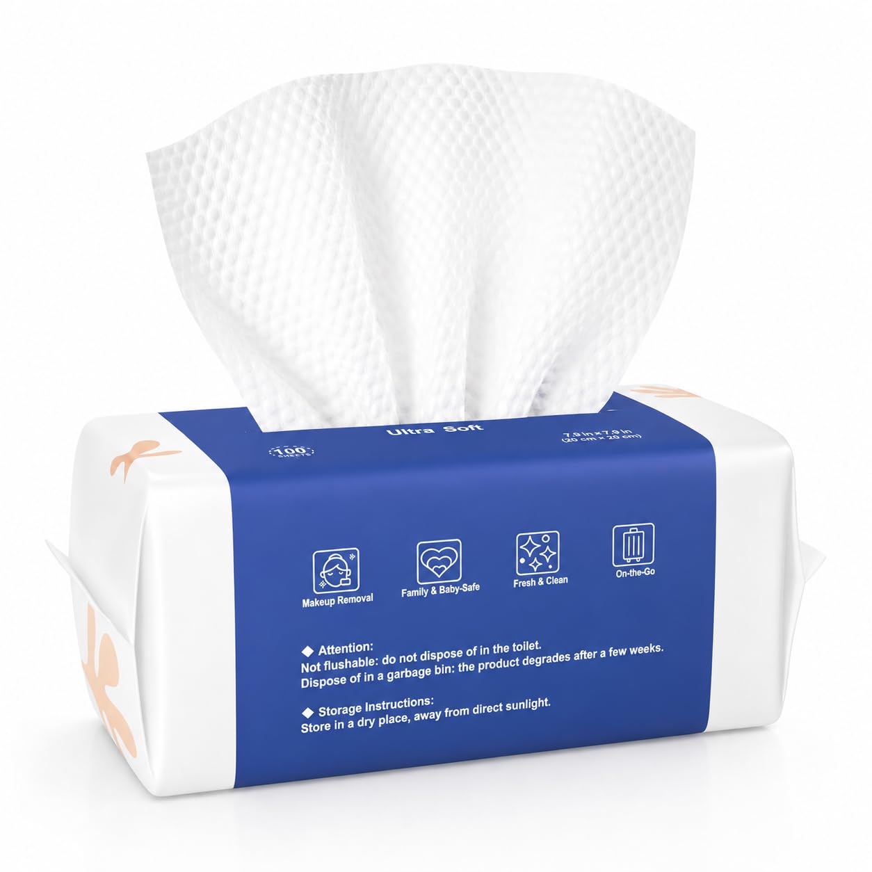 Ourmed Life Clean Face Towels Disposable, Ultra Soft & Absorbent, 100 Ct | Lint-Free, Sensitive Skin Friendly, Biodegradable, Skincare, Makeup Remover Dry Wipes, Facial Towels for Women Cleansing