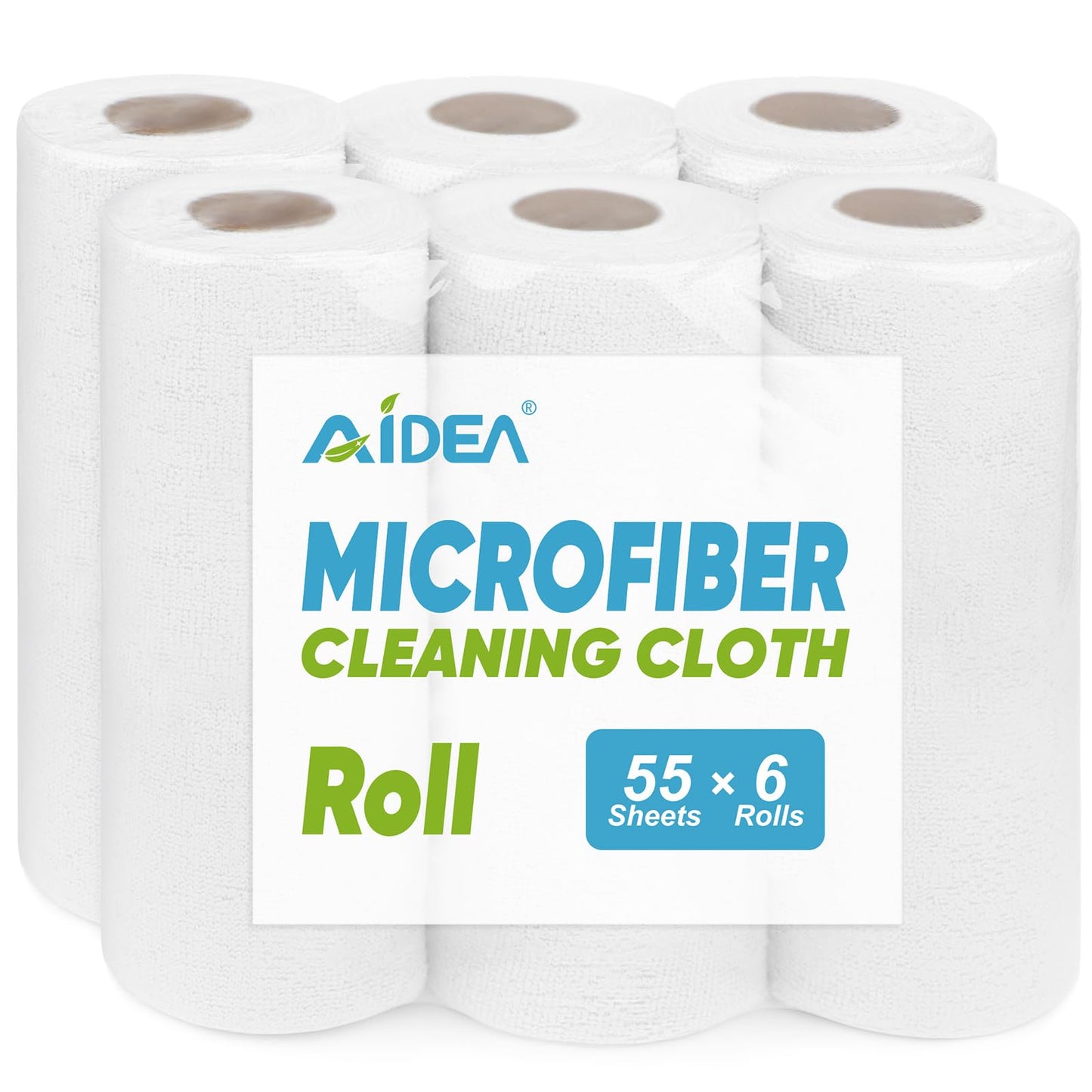 AIDEA Microfiber Cleaning Cloth Roll, Blue Shop Towels 55 Sheets 11×9" | Reusable Paper Towels, Microfiber Towels for Cars, Microfiber Rags for Automotive,Workshop, House, Kitchen, Cleaning Supplies