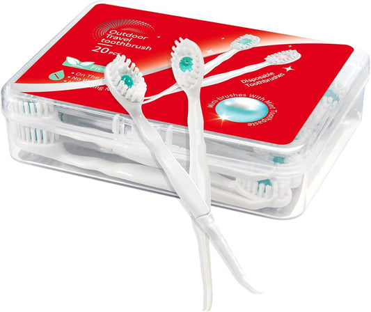 Mini Disposable Toothbrushes with Toothpaste and Toothpick, Tongue Cleaners, Reduce Bad Breath, Tongue Scraper, Prepasted Toothbrush, Pick for Work or Travel (Mint, 20pcs)