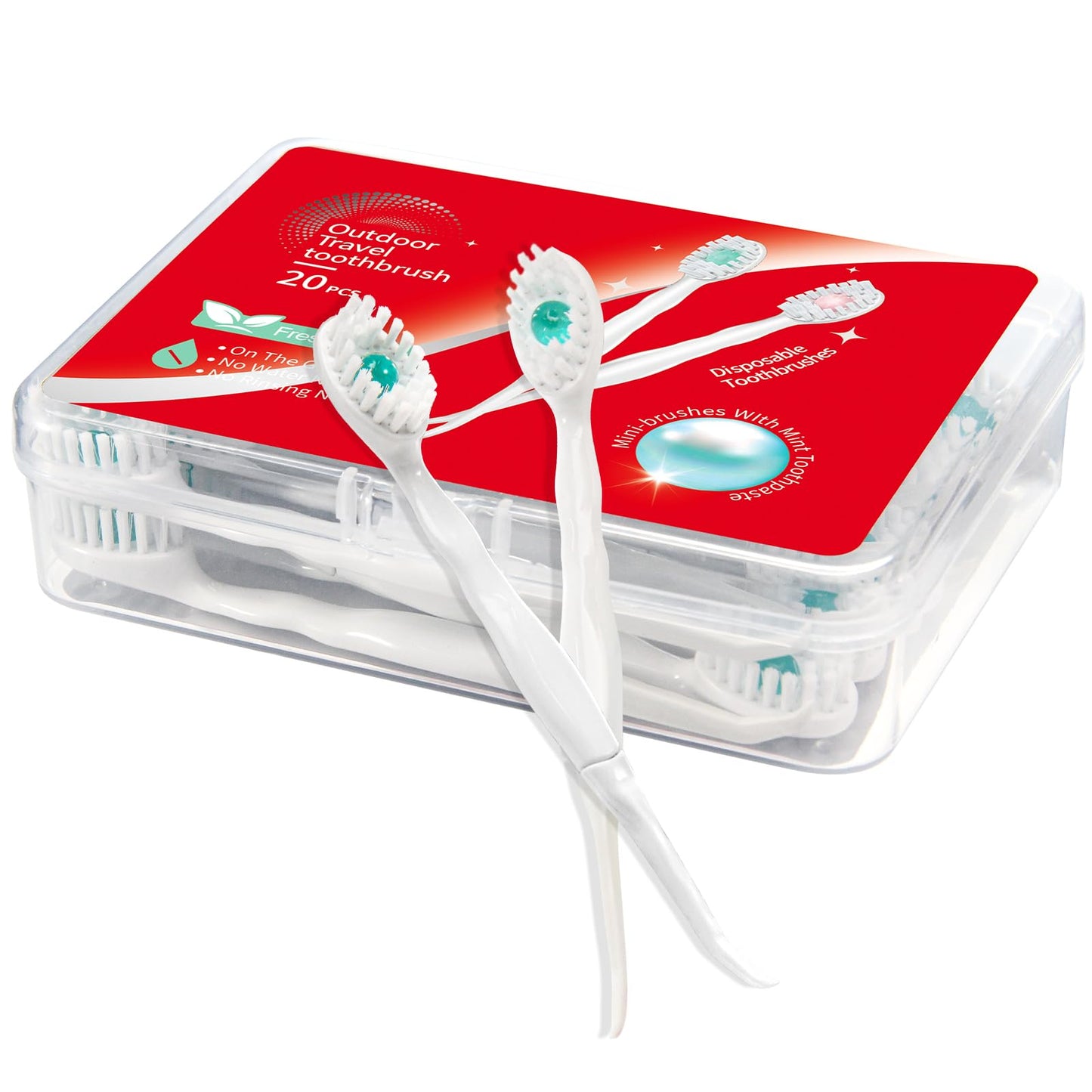 Mini Disposable Toothbrushes with Toothpaste and Toothpick, Tongue Cleaners, Reduce Bad Breath, Tongue Scraper, Prepasted Toothbrush, Pick for Work or Travel (Mint, 20pcs)