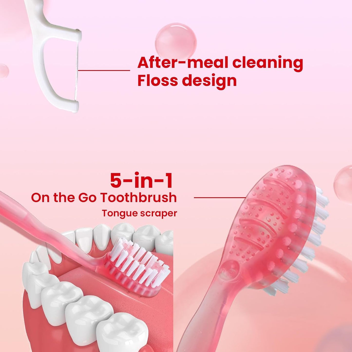 70Pack 5-In-1 Mini Disposable Toothbrushes with Toothpaste, No Rinsing | Prepasted Toothbrush with Pick Floss, Tongue Scraper, Waterless Single Use Brush for Travel Hotel Camping Flight