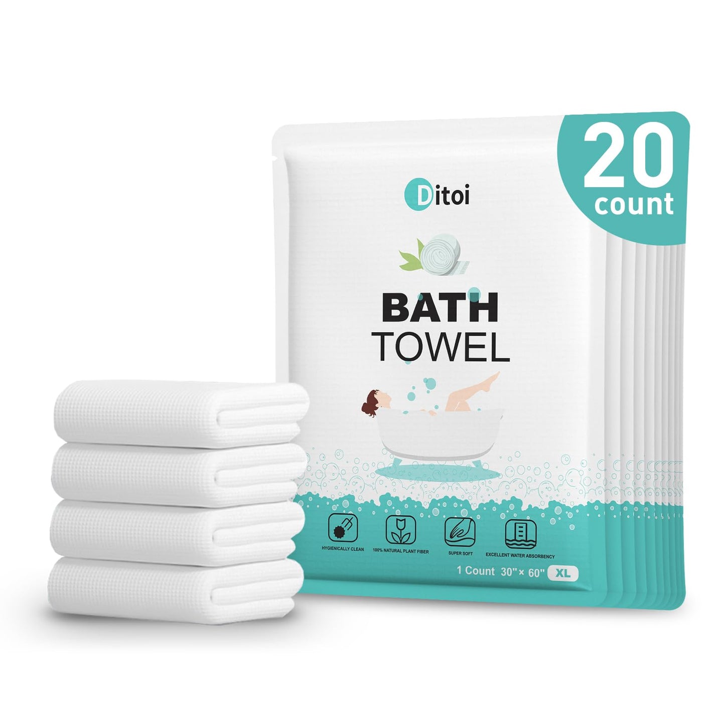 Ditoi Disposable Bath Towels XXL,Thick Beach Towels for Travel 30"X60" | Extra Large Camping Towels for Hotel,Quick Dry Absorbent Shower Tissue for Body Gym Beach Swimming Spa (10 Count) Travel Pack