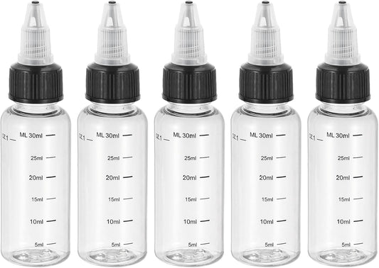 PATIKIL 1oz(30ml) Plastic Dispensing Bottle, 5Pcs Squeeze Graduated Empty Bottles with Black Twist Cap for Liquids, Inks, Oils, Sauces, Arts and Crafts, Transparent