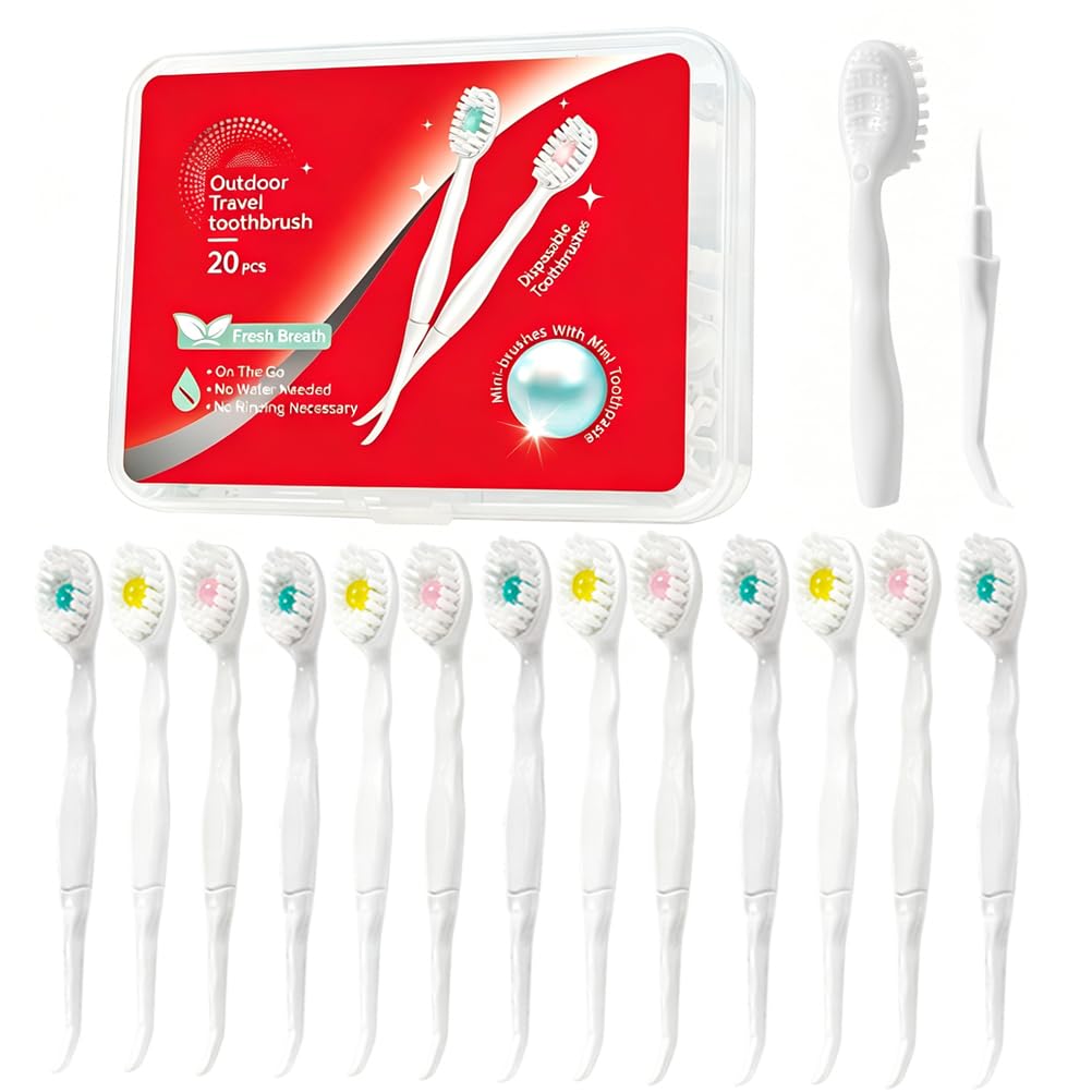 Mini Disposable Toothbrush Travel Set, Mix Flavor, 24pcs | No Rinsing with Toothpaste Toothpick Tongue Scraper Portable for Business Trip Camping Hiking Reduce Bad Breath
