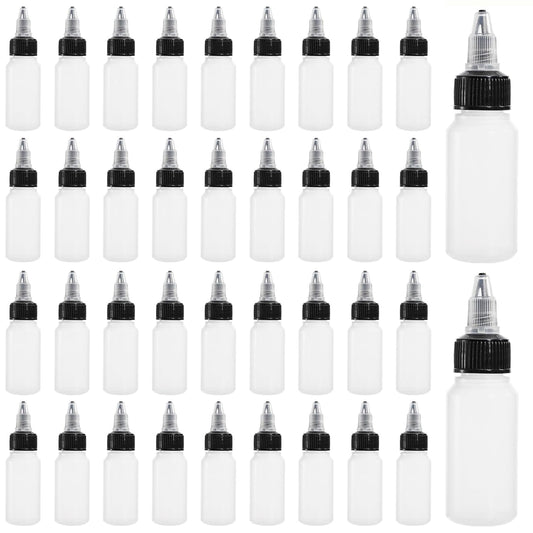 Bekith 40 Pack 1oz Dispensing Bottles, Boston Round HDPE Plastic Bottle with Twist Top Cap, Empty Plastic Squeeze Bottle