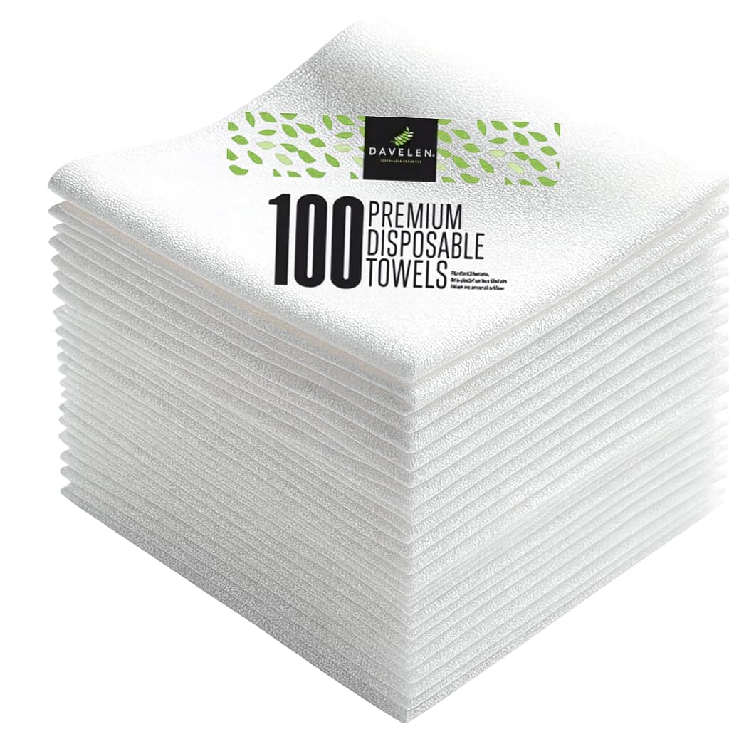 DAVELEN Disposable Large Luxury Towels (50-Count) Spa and Salon Quality Softness for Guests, Clients | Hair, Face, Body Use | Luxurious Comfort, Ecofriendly (050, 32x16 inches)