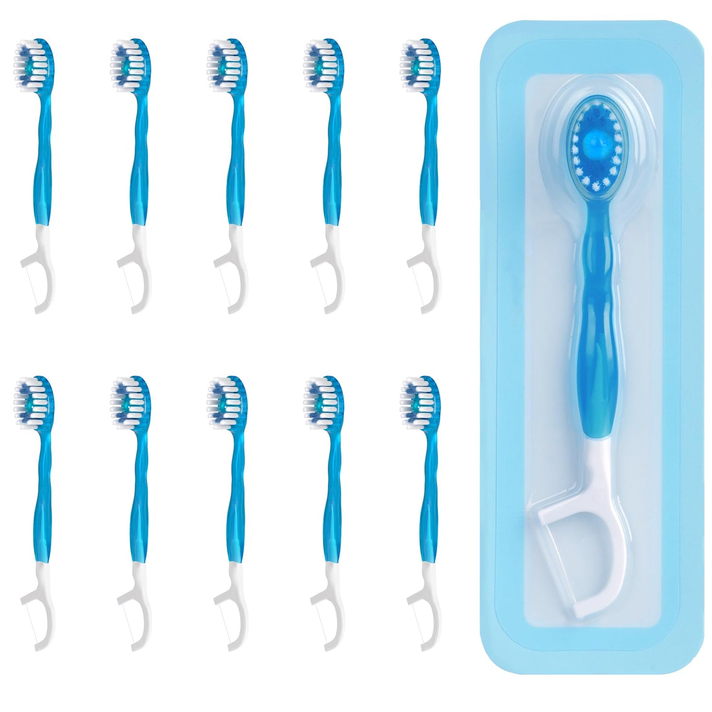 40 Count Disposable Mini Travel Toothbrushes Individually Wrapped, 5 in 1 Pre-Pasted Mini-Brush+Floss+Pick+Tongue Scraper, On The Go Toothbrush with Freshening Bead, Coolmint