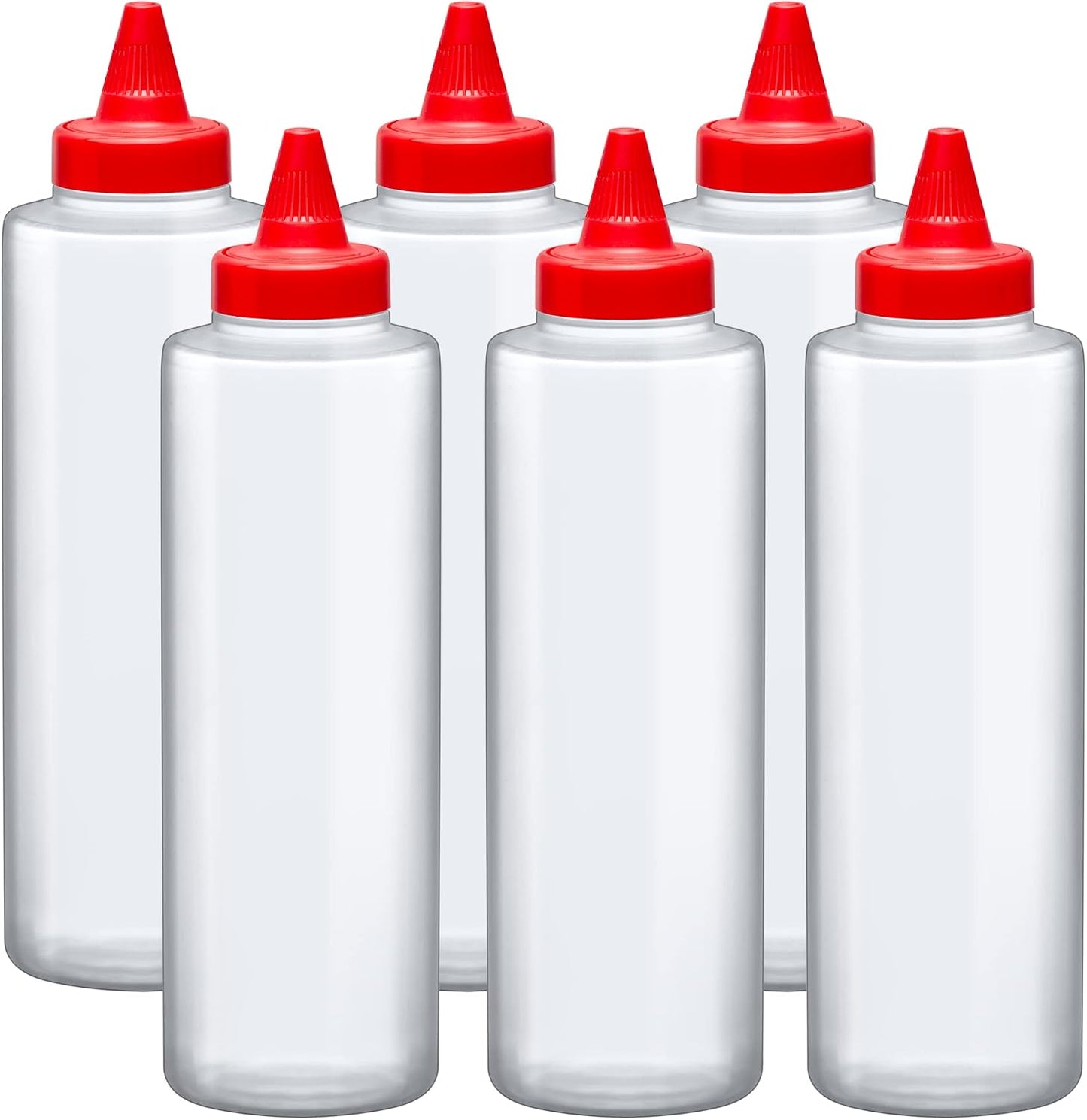 Amazing Abby 16-Ounce Plastic Squeeze Bottles (Set of 6), Reusable Condiment Bottles, BFA-Free, Dishwasher-Safe, Perfect for Ketchup, Mustard, Mayonnaise, Sauces, Condiments, Dressings, and More