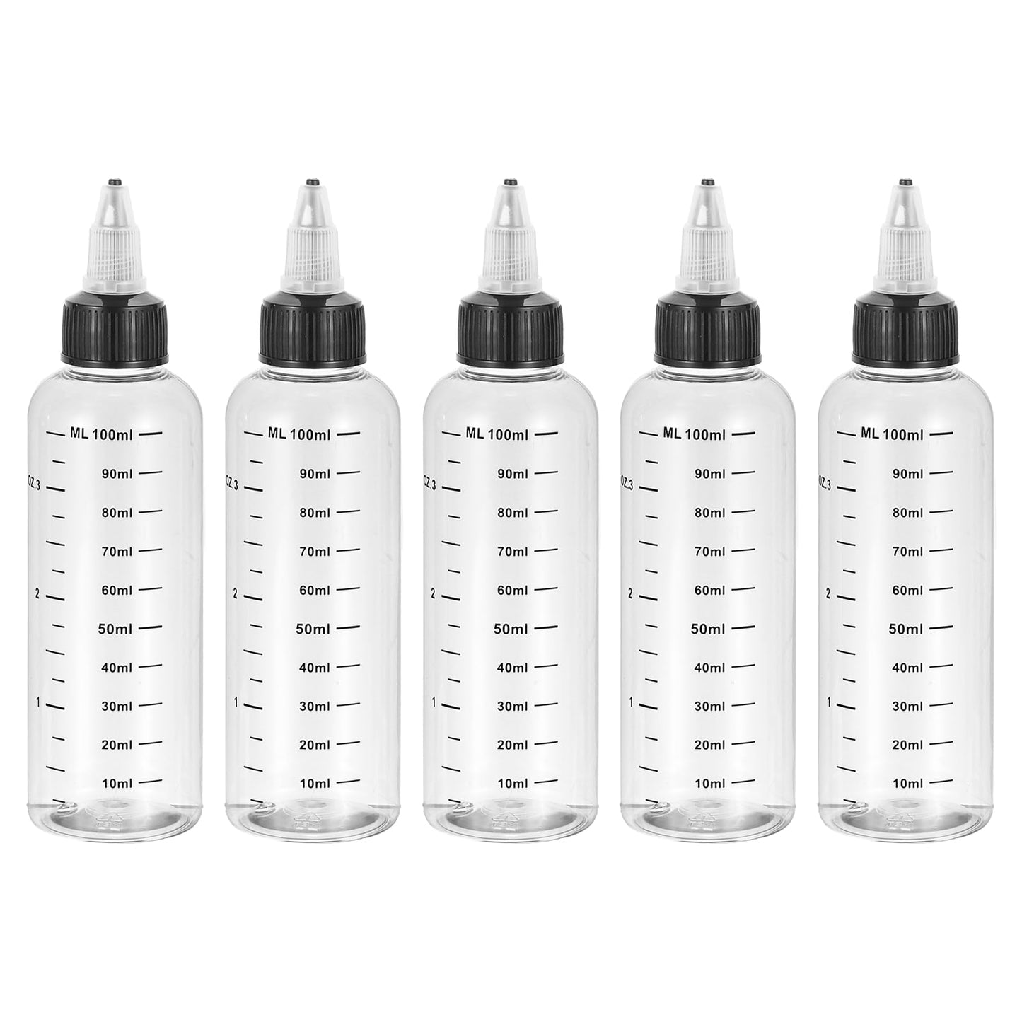 PATIKIL 1oz(30ml) Plastic Dispensing Bottle, 5Pcs Squeeze Graduated Empty Bottles with Black Twist Cap for Liquids, Inks, Oils, Sauces, Arts and Crafts, Transparent