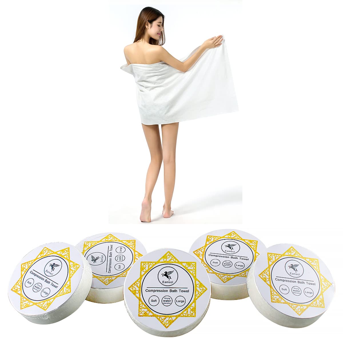 Large Compressed Bath Towels for Travel, Individually Wrapped Disposable Body Towels, Extra Thick Cotton Blend Portable Towel Tablets for Hotel, Camping, Gym, Sauna, Hiking– Reusable,No Lint