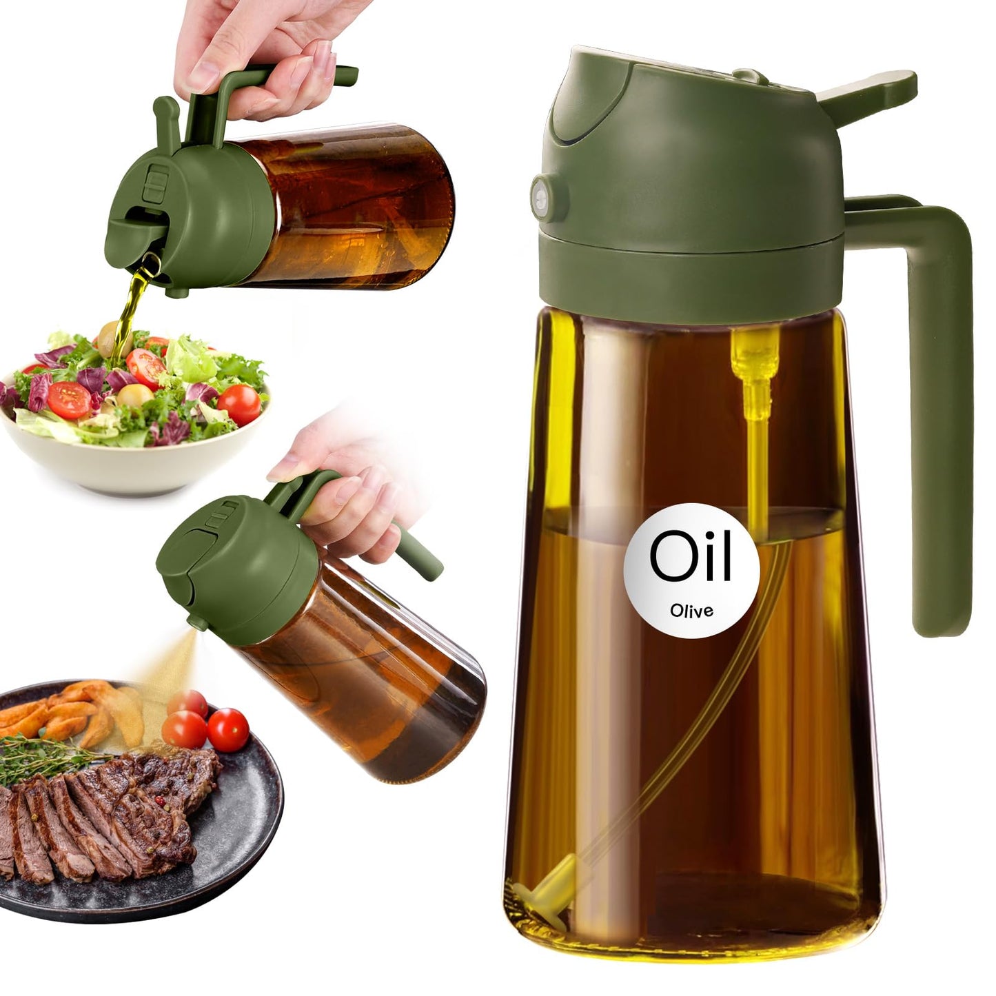 YARRAMATE 16oz/470ml Light Blocking Oil Sprayer for Cooking (Black) | Food-Grade 2 in 1 Olive Oil Dispenser Bottle for Kitchen, Premium Dark Amber Glass Oil Bottle for Air Fryer, BBQ